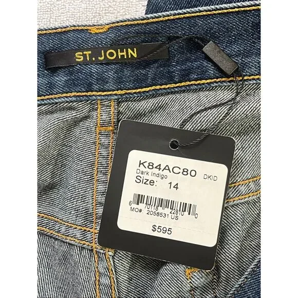 St. John Dark Wash Straight Wide Leg Raw Hem Salvaged Jeans Sz 14